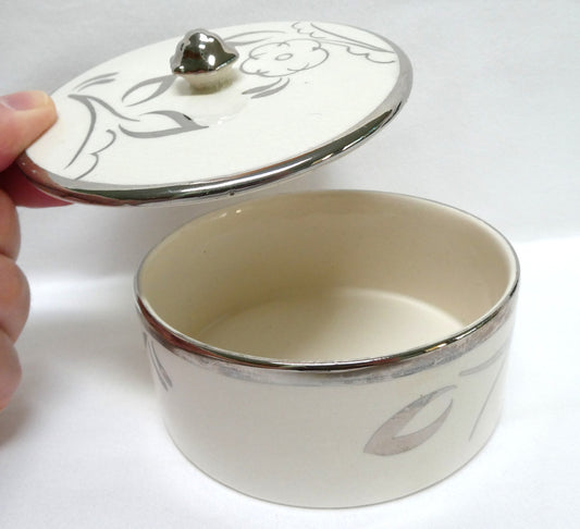 Sandland Silver Lusterware LARGE ROUND TRINKET TRAY and Matching Cover, by Sandland Ware of England (Copy)