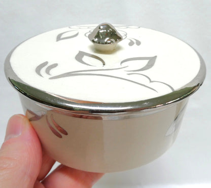 Sandland Silver Lusterware LARGE ROUND TRINKET TRAY and Matching Cover, by Sandland Ware of England (Copy)