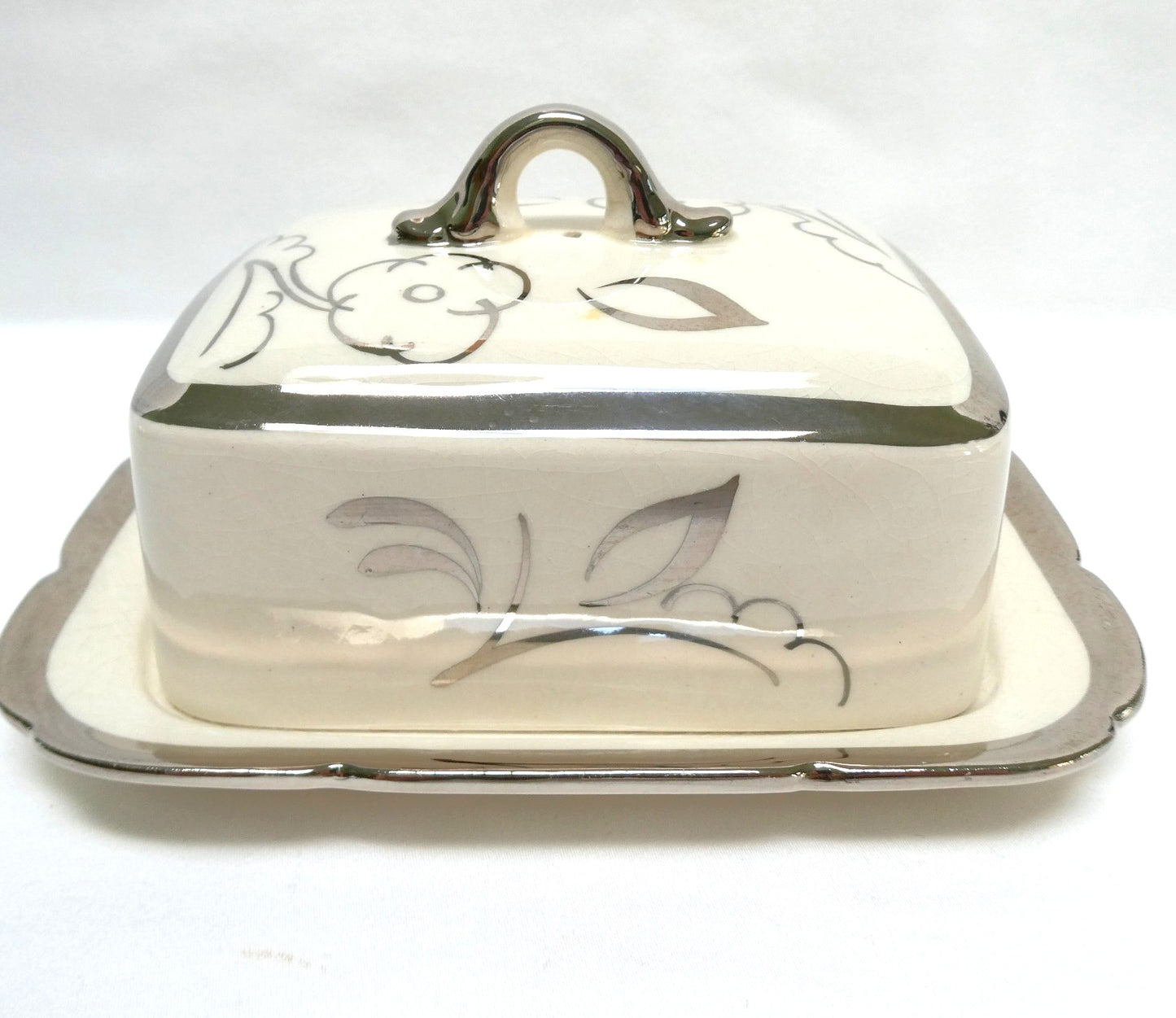 Sandland Silver Lusterware LARGE COVERED BUTTER DISH, by Sandland Ware of England