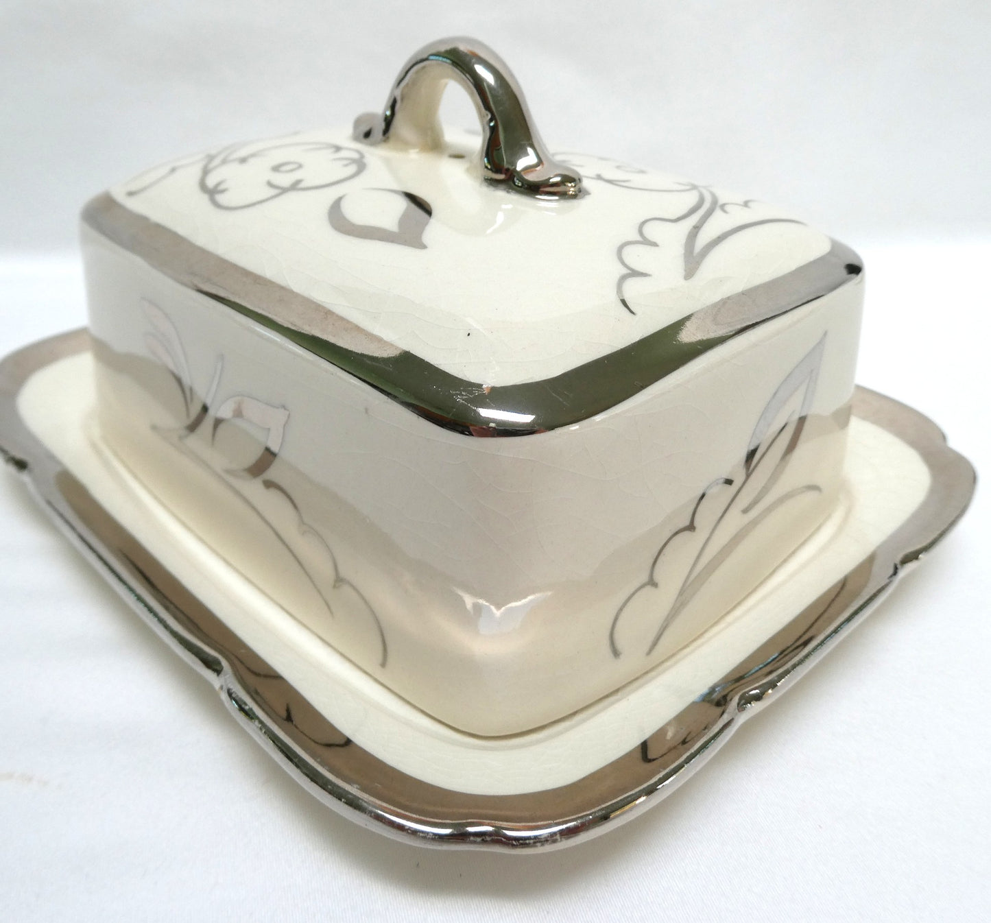 Sandland Silver Lusterware LARGE COVERED BUTTER DISH, by Sandland Ware of England