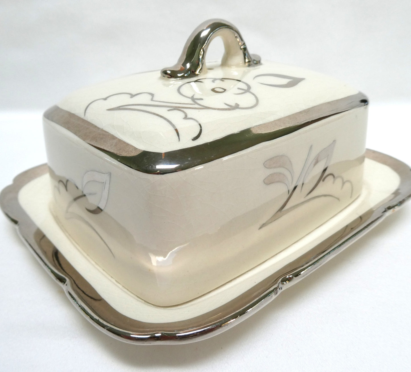 Sandland Silver Lusterware LARGE COVERED BUTTER DISH, by Sandland Ware of England