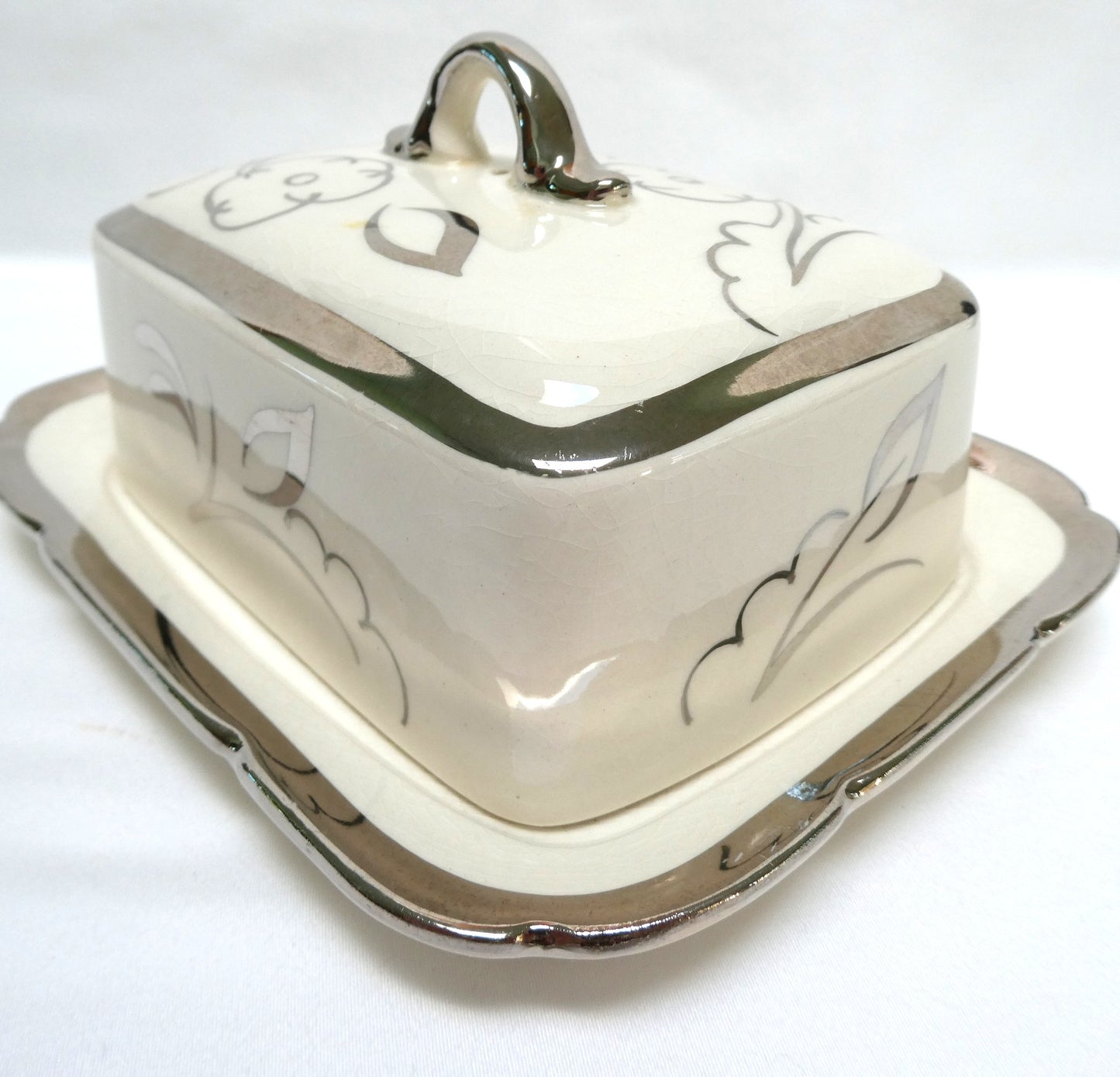 Sandland Silver Lusterware LARGE COVERED BUTTER DISH, by Sandland Ware of England