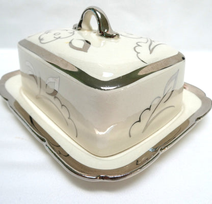 Sandland Silver Lusterware LARGE COVERED BUTTER DISH, by Sandland Ware of England