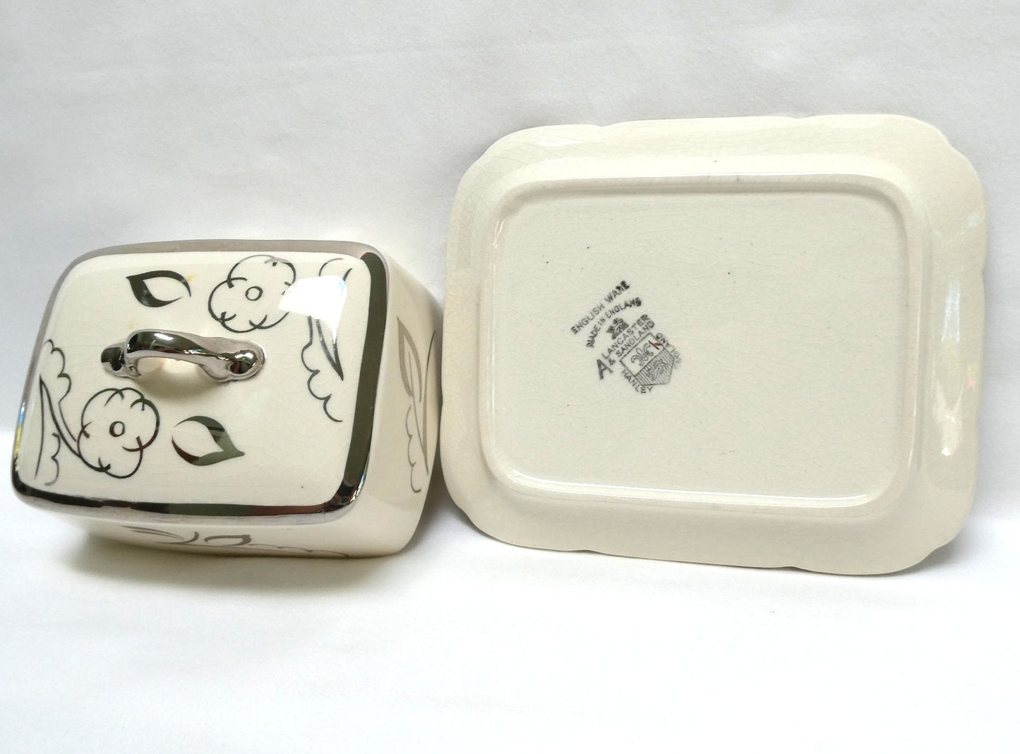 Sandland Silver Lusterware LARGE COVERED BUTTER DISH, by Sandland Ware of England