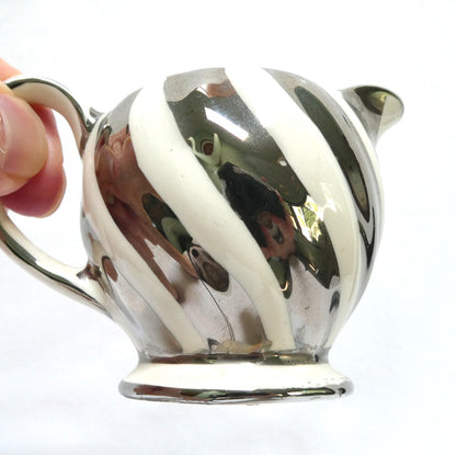 VINTAGE CREAMER and OPEN SUGAR BOWL, by Sadler Lusterware Silver Pearl White Swirl