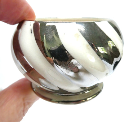 VINTAGE CREAMER and OPEN SUGAR BOWL, by Sadler Lusterware Silver Pearl White Swirl