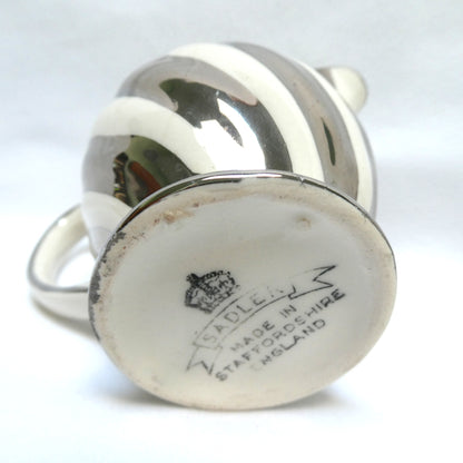 VINTAGE CREAMER and OPEN SUGAR BOWL, by Sadler Lusterware Silver Pearl White Swirl