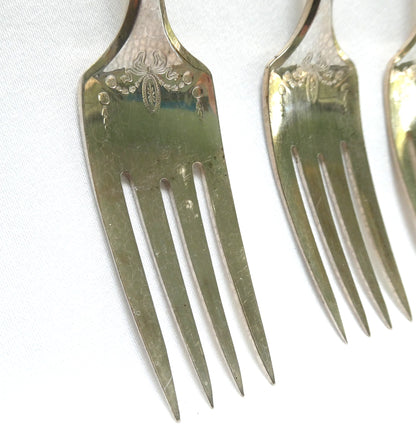 Silver Plated DESSERT or SALAD FORKS WITH CUTTING TINES: Set of Six Adam Pattern by Community Oneida