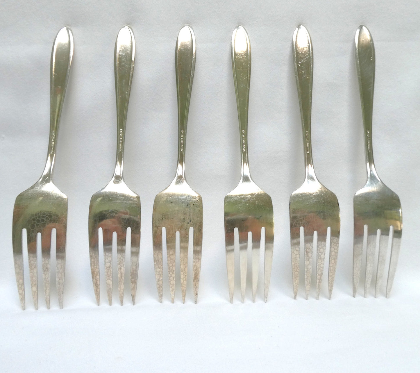 Silver Plated DESSERT or SALAD FORKS WITH CUTTING TINES: Set of Six Adam Pattern by Community Oneida