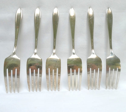 Silver Plated DESSERT or SALAD FORKS WITH CUTTING TINES: Set of Six Adam Pattern by Community Oneida