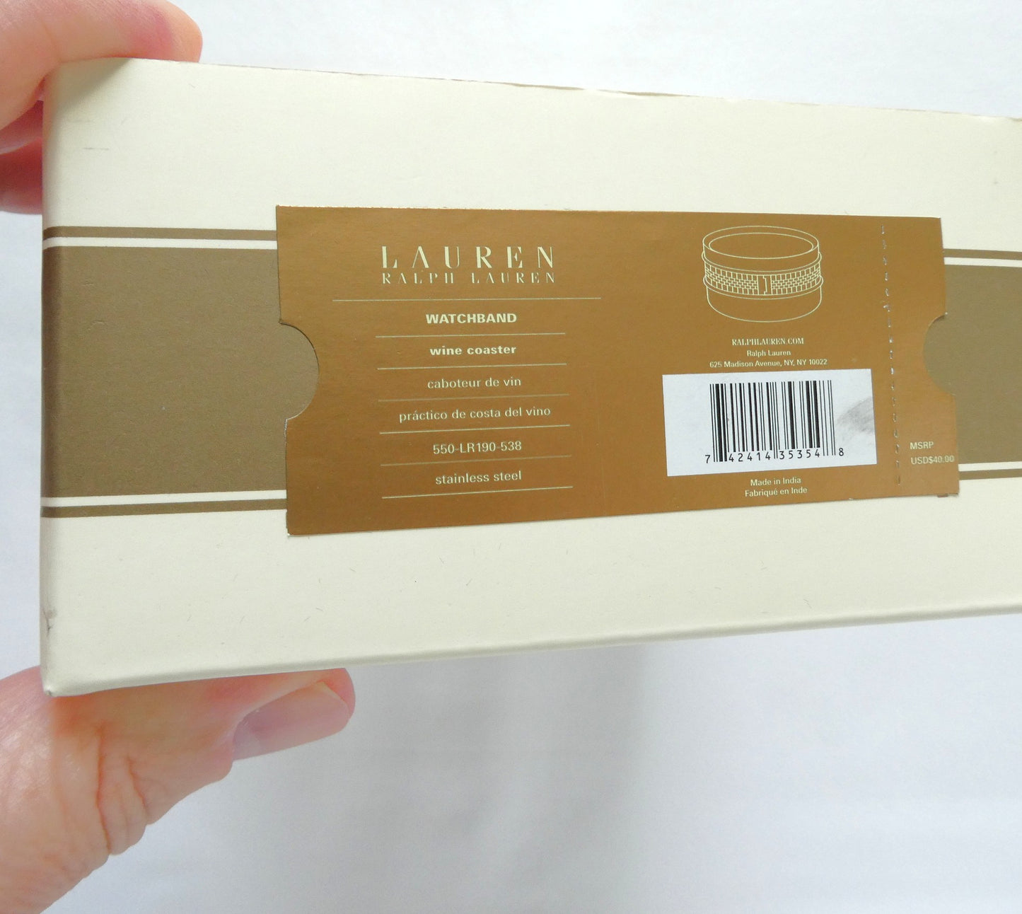 WINE COASTER BY RALPH LAUREN, Indian Stainless Steel 'Watch-Band' Themed, BRAND NEW-OLD STOCK!