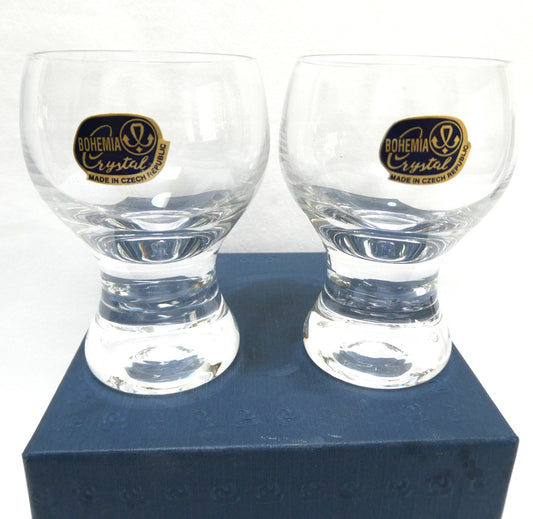 Vintage Pair of Bohemia Crystal Glasses: 60ml sized Gin or Vodka Rounded Tulip Bowl Style
