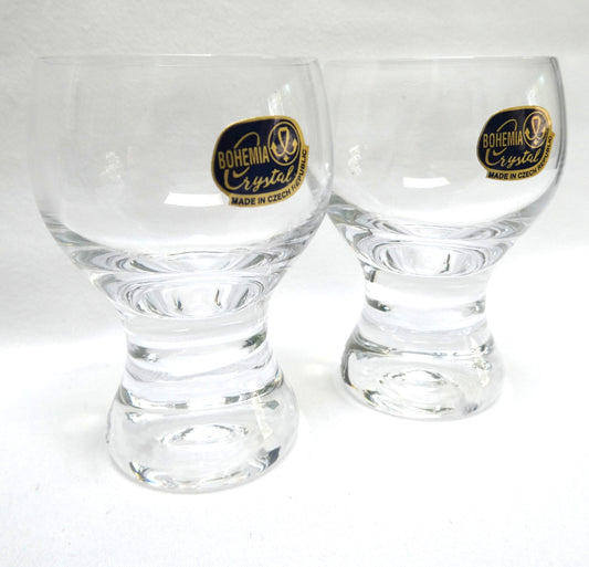 Vintage Pair of Bohemia Crystal Glasses: 60ml sized Gin or Vodka Rounded Tulip Bowl Style