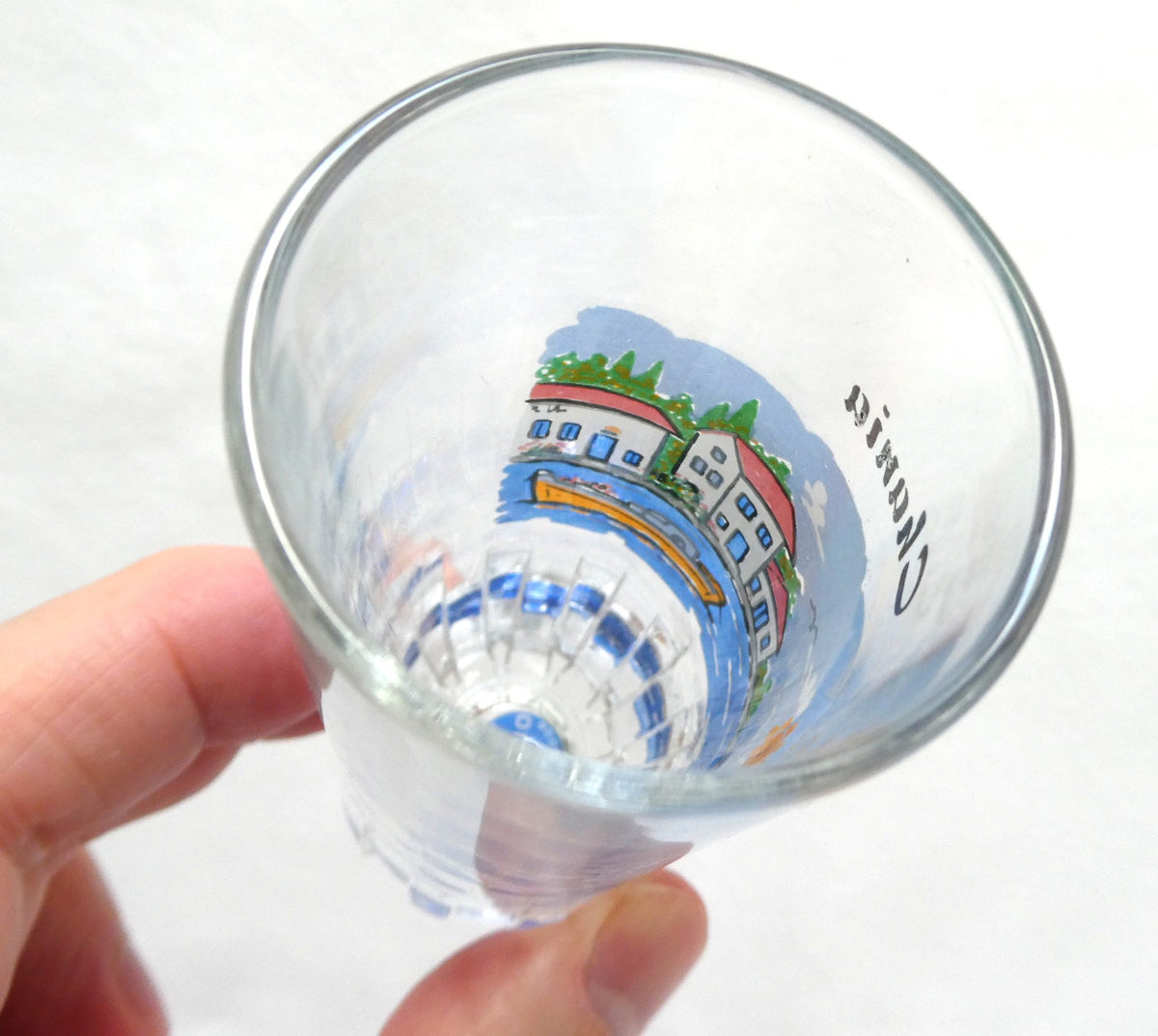 Greek Souvenir Glass Decanter, Four Shot Glasses, and Matching Serving Tray, All Hand-Made from Chania, Greece!