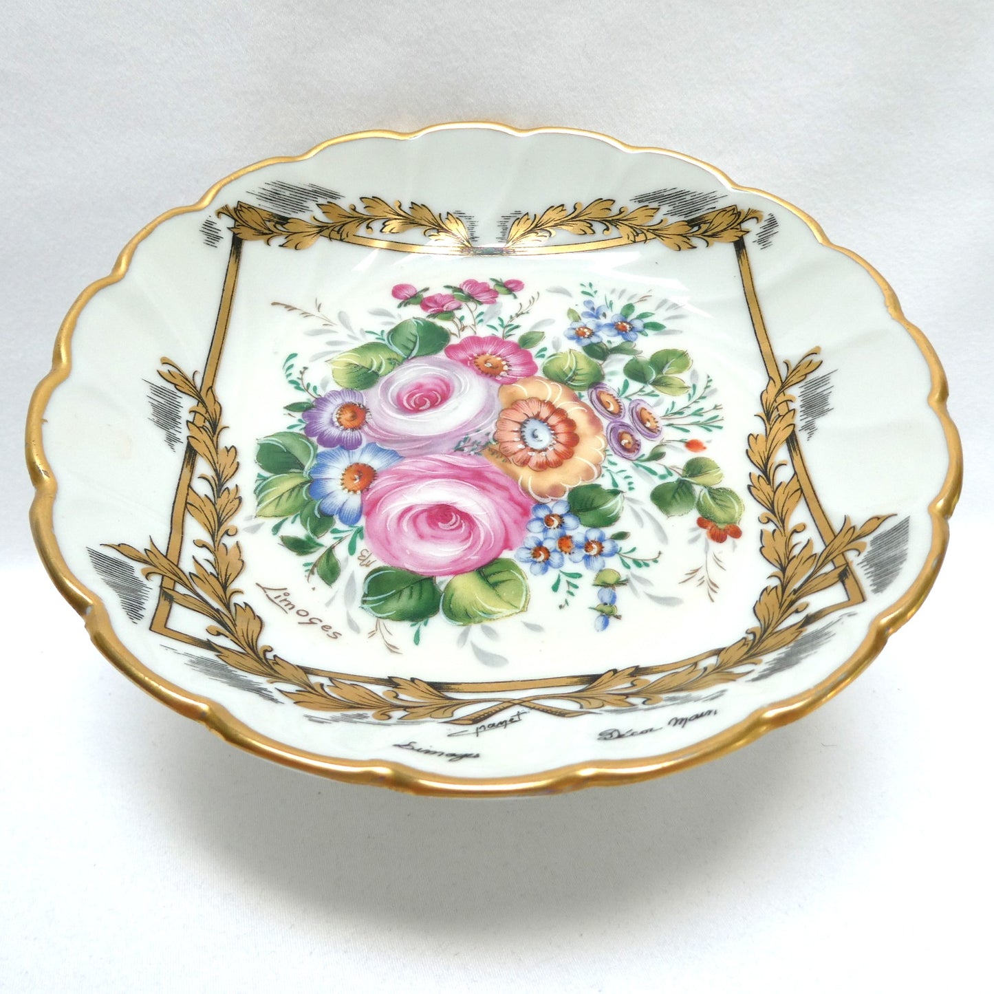 Vintage Gold-Gilded Floral Porcelain Centerpiece Pedestal Bowl, by LIMOGES of France