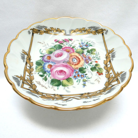 Vintage Gold-Gilded Floral Porcelain Centerpiece Pedestal Bowl, by LIMOGES of France
