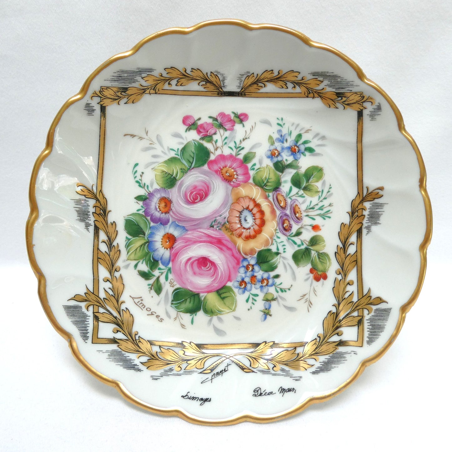 Vintage Gold-Gilded Floral Porcelain Centerpiece Pedestal Bowl, by LIMOGES of France