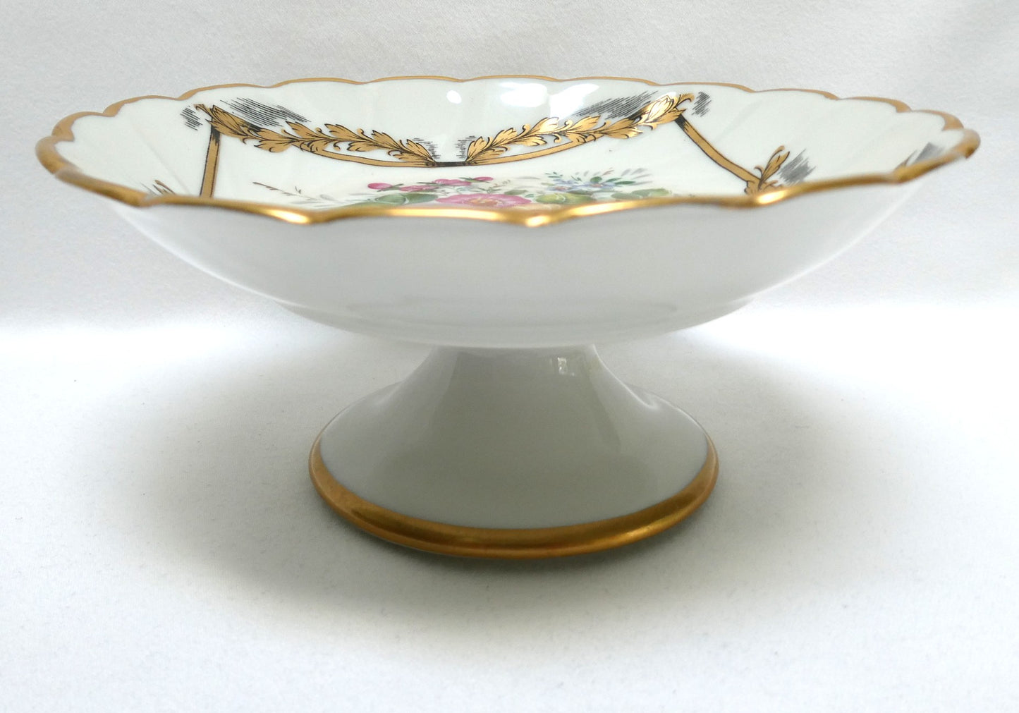 Vintage Gold-Gilded Floral Porcelain Centerpiece Pedestal Bowl, by LIMOGES of France