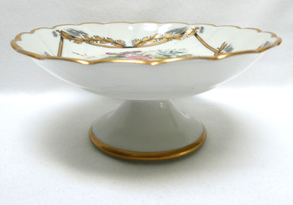 Vintage Gold-Gilded Floral Porcelain Centerpiece Pedestal Bowl, by LIMOGES of France