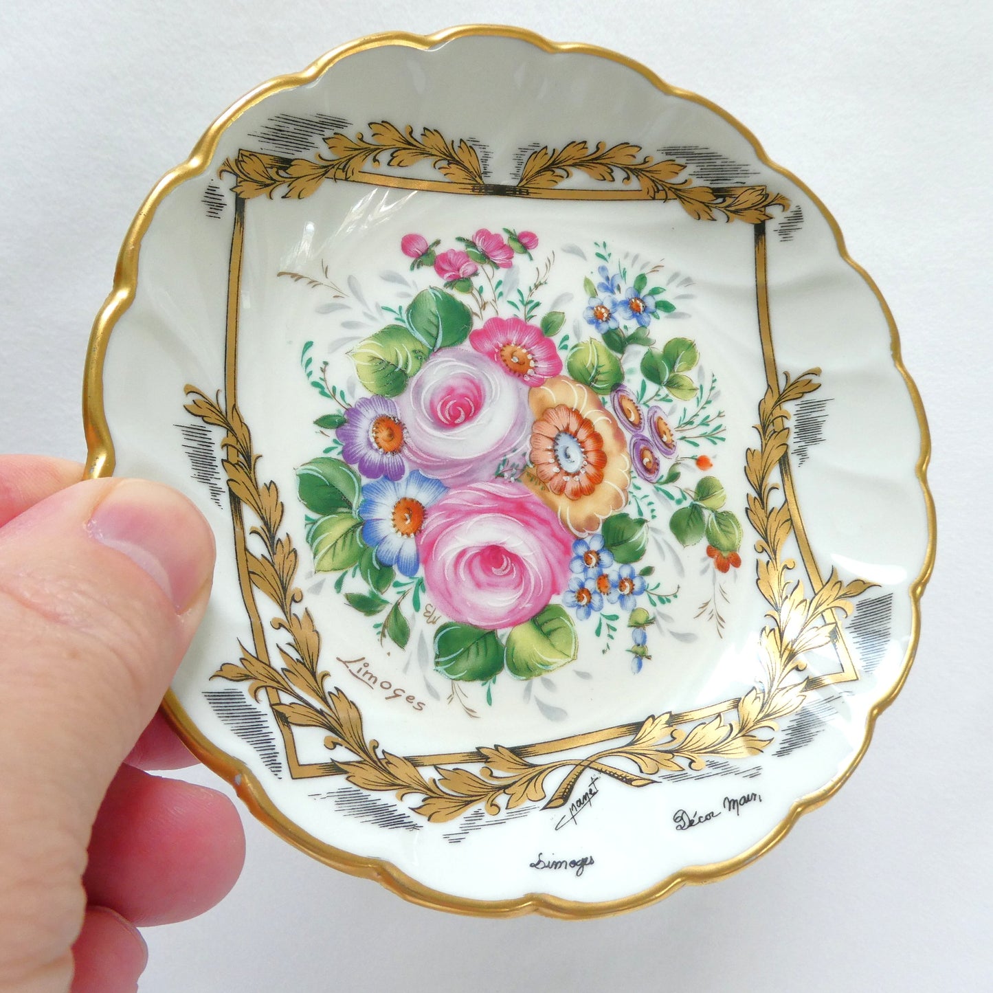 Vintage Gold-Gilded Floral Porcelain Centerpiece Pedestal Bowl, by LIMOGES of France