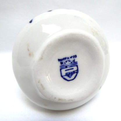 Vintage Delft Blue Hand Painted TWO-HANDLED MINIATURE VASE with Windmill & Flower Motif