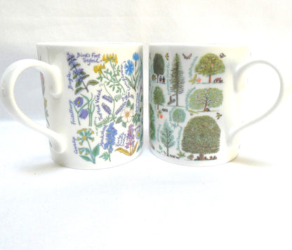 Vintage Pair of McLaggan Smith Mugs of Scotland: Featuring Two Different Picturemaps Botanical Illustrations by Pete and Marianne Smith.
