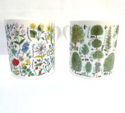 Vintage Pair of McLaggan Smith Mugs of Scotland: Featuring Two Different Picturemaps Botanical Illustrations by Pete and Marianne Smith.