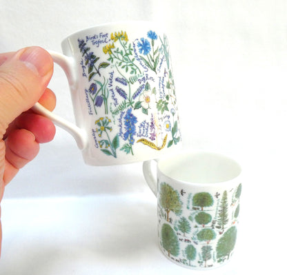 Vintage Pair of McLaggan Smith Mugs of Scotland: Featuring Two Different Picturemaps Botanical Illustrations by Pete and Marianne Smith.