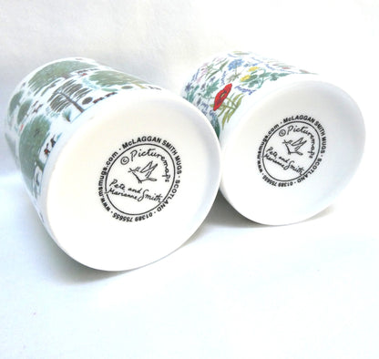 Vintage Pair of McLaggan Smith Mugs of Scotland: Featuring Two Different Picturemaps Botanical Illustrations by Pete and Marianne Smith.
