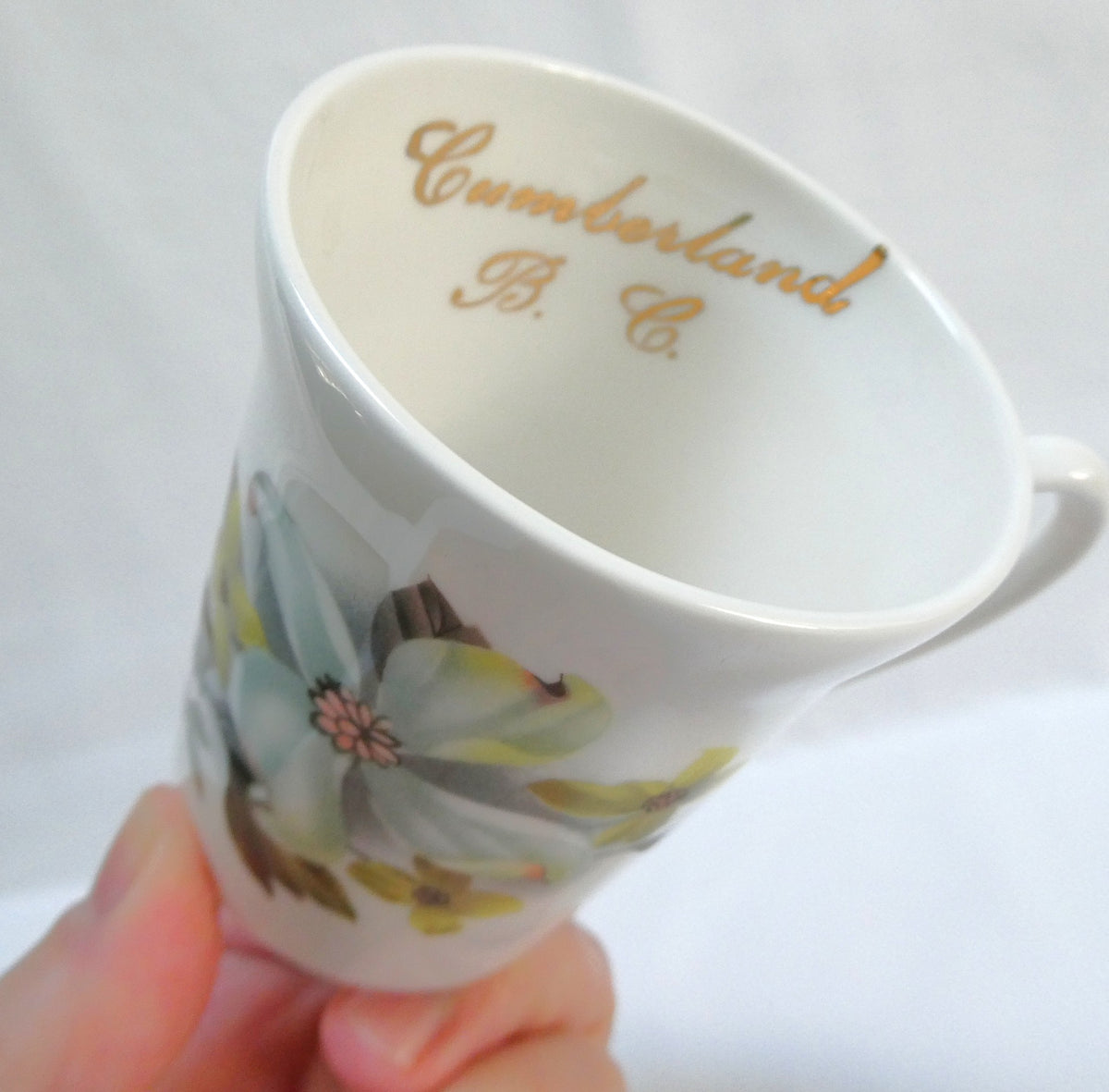 Vintage China Mug by Crown Prince of England: Featuring The Village of CUMBERLAND, B.C. with the B.C. Dogwood Pattern