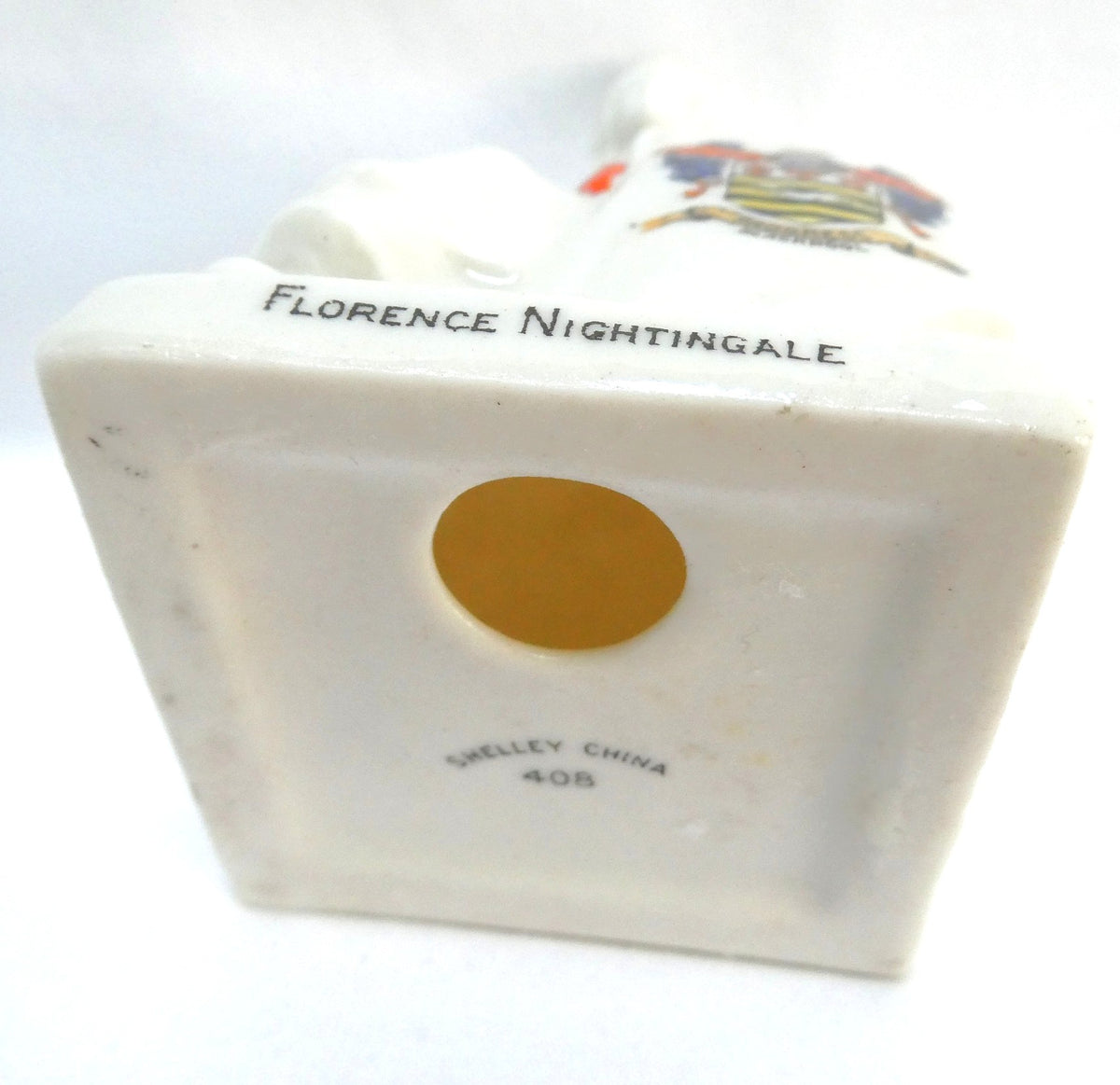 Antique FLORENCE NIGHTINGALE Crested China Figurine by Shelley of England, Featuring the Coat of Arms for Blackpool, England