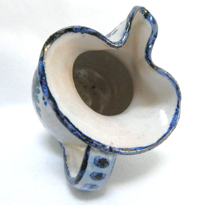 Mid Century Mediterranean Ceramic Creamer Pitcher: Featuring Rustic Abstract Floral Design in Cobalt Blue Brushwork