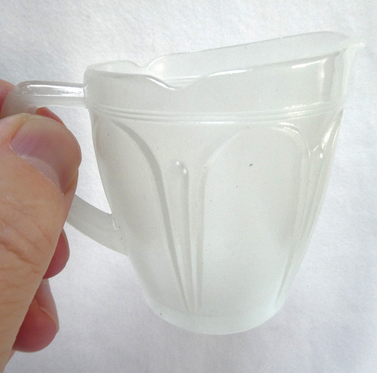 Vintage Petite Mid-Century Art Deco Frosted Satin Glass Milk Creamer Pitcher in Sandblasted Matte Finish from Japan