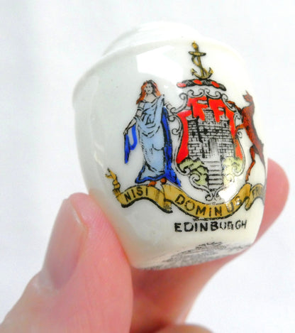 Antique Miniature White Porcelain Famous URN #195, Made by Savoy China Pottery Works: Featuring City of Edinburgh Coat of Arms