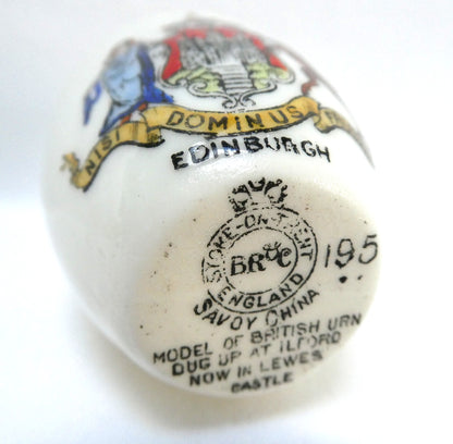 Antique Miniature White Porcelain Famous URN #195, Made by Savoy China Pottery Works: Featuring City of Edinburgh Coat of Arms