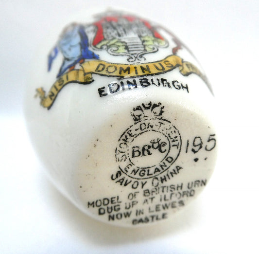 Antique Miniature White Porcelain Famous URN #195, Made by Savoy China Pottery Works: Featuring City of Edinburgh Coat of Arms