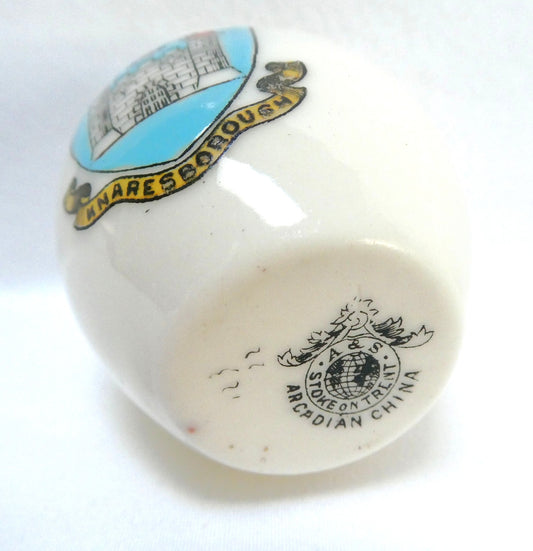 Antique Arcadian Miniature White Porcelain Pot or Vessel Made by Arkinstall & Sons: Featuring Knaresborough Castle in North Yorkshire