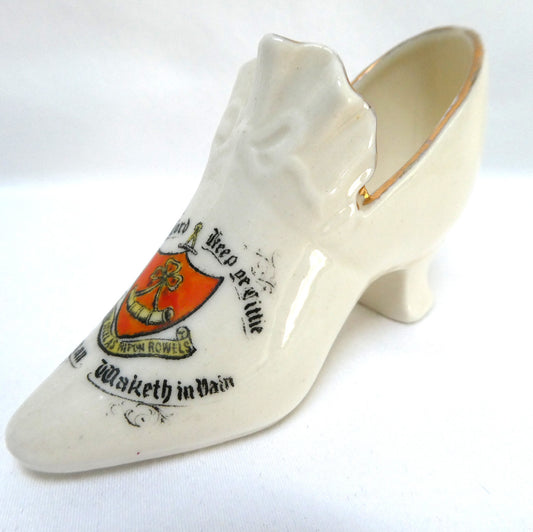 Vintage Miniature Coronet Ware Crested China Porcelain Woman's Shoe Souvenir: Featuring the City of Ripon in North Yorkshire