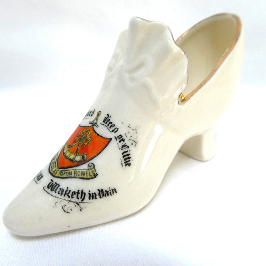 Vintage Miniature Coronet Ware Crested China Porcelain Woman's Shoe Souvenir: Featuring the City of Ripon in North Yorkshire