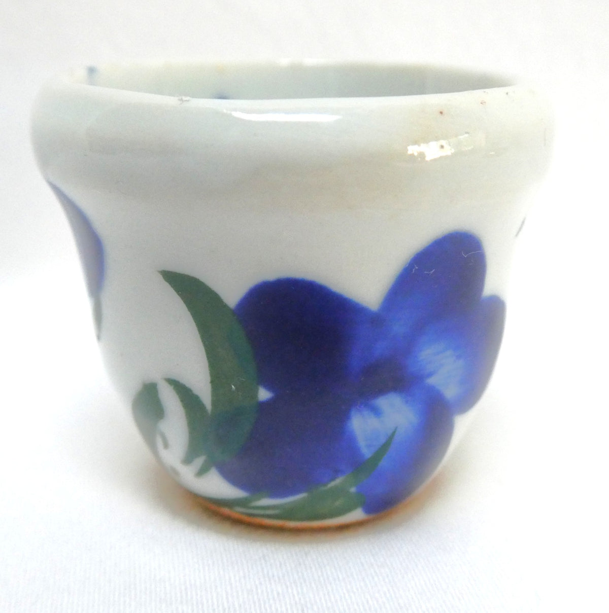 Traditional Folk Art Miniature Pottery Cup or Creamer, Hand-Made and Hand-Painted in a Bold Blue Green Floral Motif