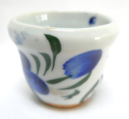 Traditional Folk Art Miniature Pottery Cup or Creamer, Hand-Made and Hand-Painted in a Bold Blue Green Floral Motif