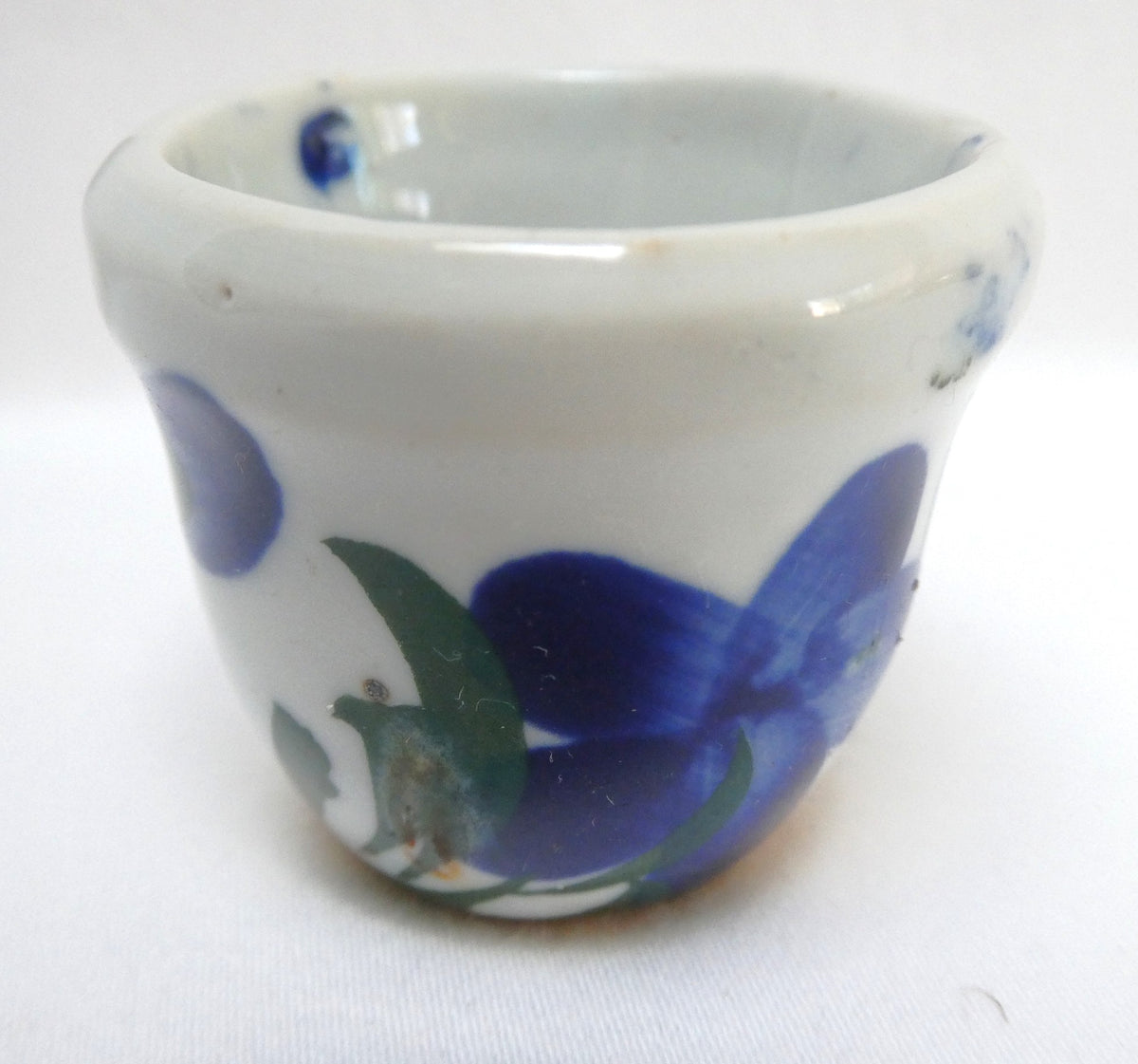 Traditional Folk Art Miniature Pottery Cup or Creamer, Hand-Made and Hand-Painted in a Bold Blue Green Floral Motif