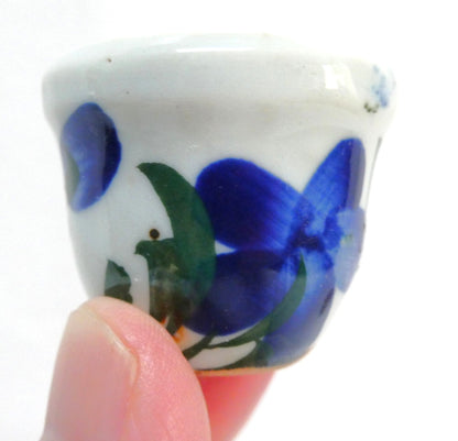 Traditional Folk Art Miniature Pottery Cup or Creamer, Hand-Made and Hand-Painted in a Bold Blue Green Floral Motif