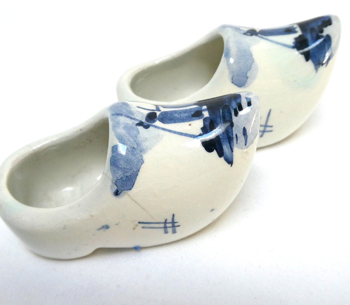 Vintage PAIR of DELFT BLUE Miniature Ceramic Dutch Clogs, Featuring "HOLLAND" and a windmill scene...