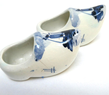 Vintage PAIR of DELFT BLUE Miniature Ceramic Dutch Clogs, Featuring "HOLLAND" and a windmill scene...