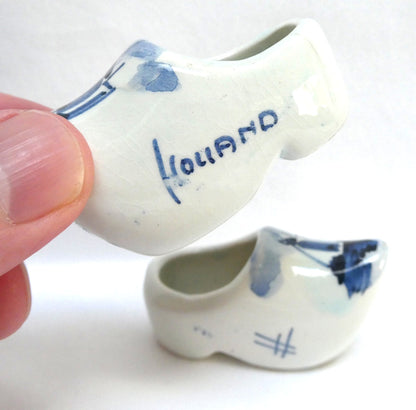 Vintage PAIR of DELFT BLUE Miniature Ceramic Dutch Clogs, Featuring "HOLLAND" and a windmill scene...