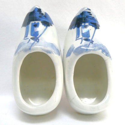 Vintage PAIR of DELFT BLUE Miniature Ceramic Dutch Clogs, Featuring "HOLLAND" and a windmill scene...