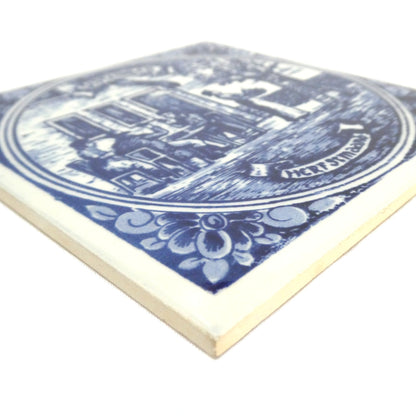 Vintage Delft Blue WALL TILE 4.25-inch Square: Entitled SEPTEMBER - HERFSTMAAND, Made in Holland
