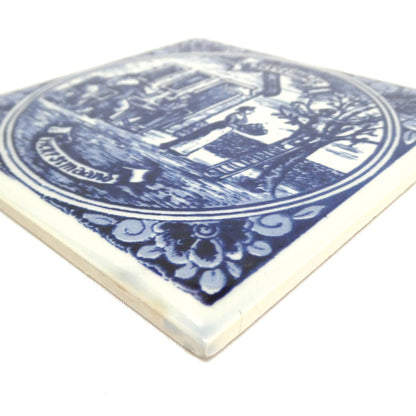Vintage Delft Blue WALL TILE 4.25-inch Square: Entitled SEPTEMBER - HERFSTMAAND, Made in Holland