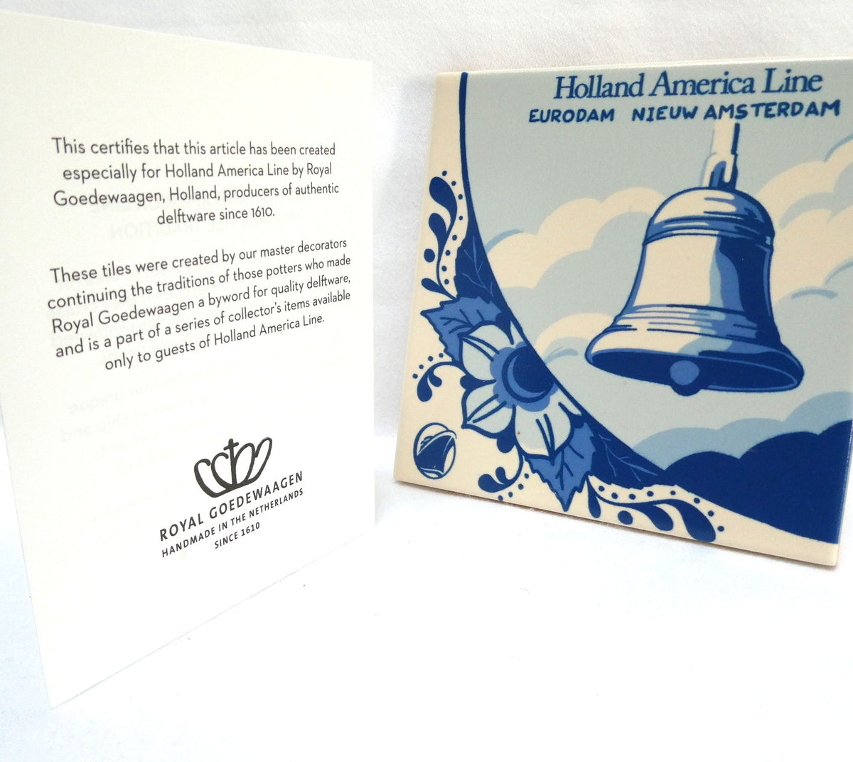Holland America Line Collectible Delft Tile Coaster: Celebrating Sister Ships ms Eurodam and ms Nieuw Amsterdam BRAND NEW!